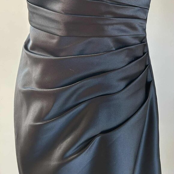 Bill Levkoff Espresso Satin Strapless Ruched Dress w/ Convertible Straps – US 10 - Picture 2 of 9